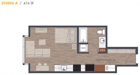 Studio Floorplan 416sf